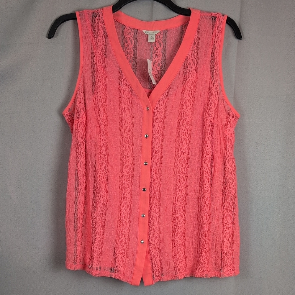 Cato Coral Lace Button-Front Blouse With Tank New XL